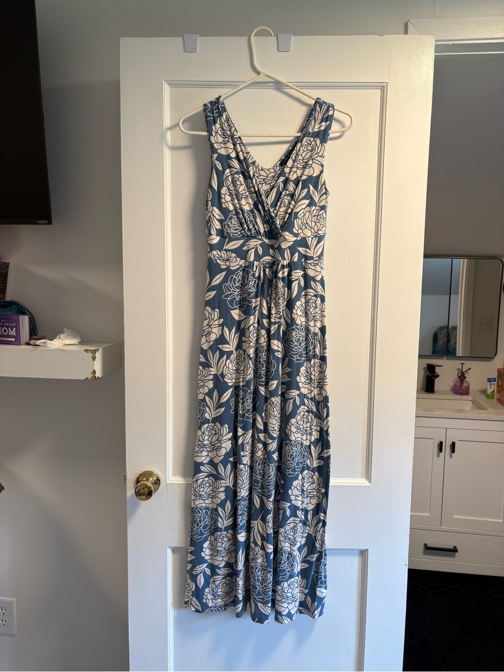 Boden Blue and White Floral V-Neck Maxi Dress